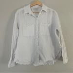 Urban Outfitters White Button-Up Shirt Casual Frayed Hem Textured Small Photo 0