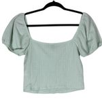 Forever 21  Puff Sleeve Crop Top Womens L Pastel Green Button Front Cottagecore Photo 2