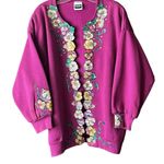 Vintage Fuchsia Elaborate Floral Applique Open Front Sweatshirt cardigan. Size Size 2X Photo 0