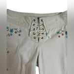 Mudd Vintage Y2K  Lace-Up Front Tie Flare Jeans Size 3 Floral Embroidered RARE Photo 4