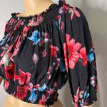 Peachy Girl Floral Black Pink Blue Red Ruffled Off Shoulder Croptop Size Large Photo 5
