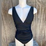 J.Crew New Woman’s Ruched V Neck One Piece Flattering Swimsuit Size Small Black Photo 0