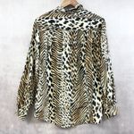 Jordan  Animal Print Blouse Womens‎ Medium Mobwife Retro Safari Classic Roll Tab Photo 3