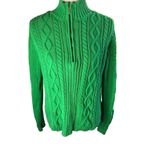 CHAPS vintage green cable knit 3/4 gold zip mock turtleneck sweater size M Photo 1