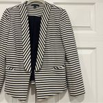 Ann Taylor Navy Stripe Cotton Blend Lined Blazer Jacket Womens Size 6 Photo 3