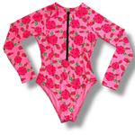 Betsey Johnson Womens One Piece Swimsuit Scuba Knit Half Zip Long Sleeve Pink M Photo 0