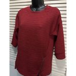 ANA Deep Red Zip Detail Round Neck 3/4 Sleeve Top Size XS Textured Material Red Photo 1