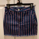 American Eagle NWT Skirt Sz 0 Red White and Blue Vertical Striped Denim Mini Photo 1