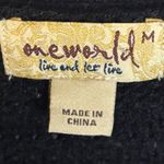 One World  Sweater Women's Size Medium Cardigan Open Front crochet black gray Photo 2