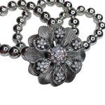 Statement Flower Bracelet Silver Tone Beaded Triple Strand Rhinestone Flower Photo 1