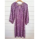 Adam Tucker Tucker Size S Purple Cream Patterned Midi Dress Bohemian 3/4 Sleeve Button Front Photo 1