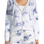 Vintage Havana  White Blue Floral Print Zip Up Cropped Hoodie Size Small Photo 0