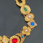 Vintage Unsigned Goldette Victorian Revival Sliding Charms 7.25” Bracelet 40g. Gold Photo 9