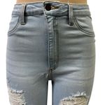 Loverly Fit Denim Extreme Flare Distressed Raw Hem Light Wash Blue Jeans Size 11 Photo 9