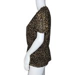 J.Crew  Shirt Womens Small Brown Cheetah Print Ruffle Neck Peplum Rockabilly Edgy Photo 2