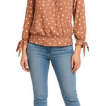 West Kei  Tan Polka Dot Surplice Tie-Sleeve Blouse Size‎ M Photo 0