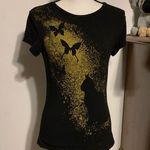 Black and Gold Glitter Cat Butterfly T Shirt Size M Photo 0