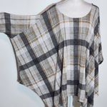 JODIFL Tan and Gray Oversized Poncho Shirt Size Large Plaid Oversized Top Photo 3