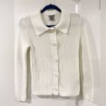 Ann Taylor Ivory Cable Knit Cotton Cardigan S Collared Button Down Sweater Photo 0