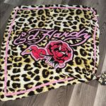 Ed Hardy  Leopard Print Scarf with Pink Rose Design Photo 0
