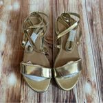 Pretty Little Thing  Gold Espadrille Lace Up Flatform Sandals Size 9 Photo 3