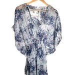 Floral Cover Up One Size Sheer White Blue Purple Knee Length V Neck Lightweight Photo 0
