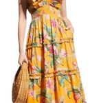 Love the Label Topanga Floral Yellow Tiered Midi Dress LARGE Photo 0