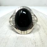 E YAZZIE Navajo sterling silver, onyx cuff bracelet, 47.2g Silver Photo 2
