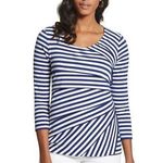 Chico's Chico’s Size 2 US L 12 City Striped Top Tiered Blue White Stripe Womens Blouse Photo 0