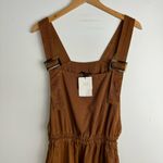 ZARA NWT Caramel Overall Jumpsuit Sz Medium Lyocell Relaxed Straight Leg Photo 4