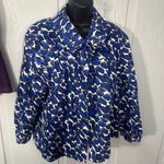 Sandro  Blue and White Print Women’s Big Button  Blazer Size 1X EUC Photo 1