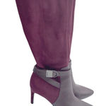 Calvin Klein Jemamine Wide Calf Tall Boots Burgundy Suede Leather Heel Size 6.5 Photo 0