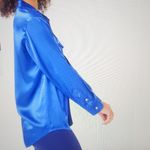 Terez  Electric Blue and Navy Silk Colorblock Button Down Size S $248 Photo 6