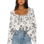 Free People One On One Date Floral Bodysuit XS White Polka Dot Bell Sleeve Photo 7