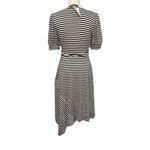Karl Lagerfeld Paris Belted Striped Pouf Sleeve Round Neck Midi Fit Flare Dress Photo 3