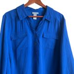 Maggie Barnes Women Tunic Top 1X Royal Blue Crinkle Button Up Business Travel Photo 4