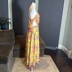 Women’s Floral One Shoulder Lightweight Summer Dress Leg Slit Cut Outs Size L Yellow Size L Photo 3