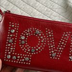 Brighton red leather Love bling studded boho rare wristlet pouch zippered small​ Photo 2