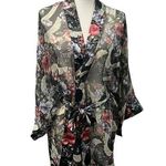 Victoria's Secret Vintage Victoria’s Secret Gold Label Black Green Semi-Sheer Short Kimono Robe OS Photo 0
