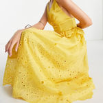 ASOS Design Strappy Midi Floral Broderie Eyelet Lace Yellow Midi Dress - Tall Photo 0