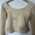 Top Up Long Sleeve Mesh Flare Cuff Crop Top Tan Size M Photo 3