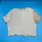 Romwe  Spring Floral Ruffle Block Pattern Tan Creme Tee Women's Size L Summer Photo 3