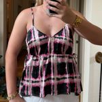 Pink, black, and green plaid satin tank top Size XL Photo 3