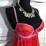 Auden Intimates Babydoll Lingerie Underwire Padded Lace Mesh Red Pink Size Small Photo 6