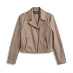 Tart Collections Women's Moto Jacket M Taupe Faux Leather Asymmetrical Zip Vegan Tan Size M Photo 0