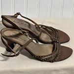 Karen Scott Unlisted Kenneth Cole Sandals Size 8 Bronze Brown Satin Rhinestone Strappy Heels Photo 2