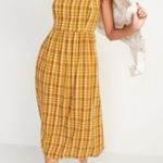 Old Navy Strap Plaid Midi Dress Women XL Yellow Western Farm Prairie Peasant Photo 0