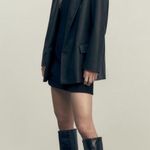 ZARA STRAIGHT CUT FAUX LEATHER BLAZER Black Size XS NEW Photo 4