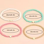 Colorful 4 Pcs Set Of Rice Beads Beaded Bracelet With Heart Design Bohemian Style Multiple Photo 3