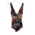 Free People  Floral V-Neck Boho‎ Romper Black Small Photo 2